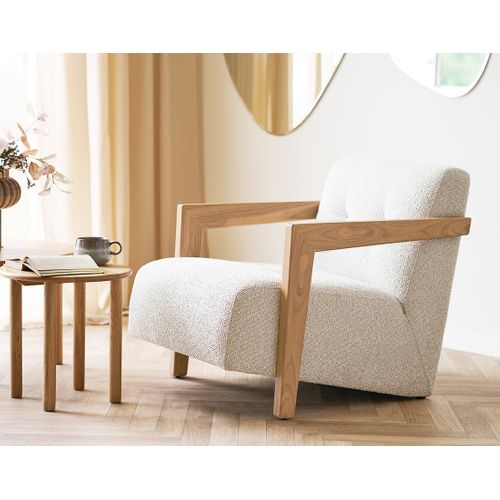 Lola - Fauteuil En Tissu Texturé - Accoudoirs En Chêne Massif Fsc  100%