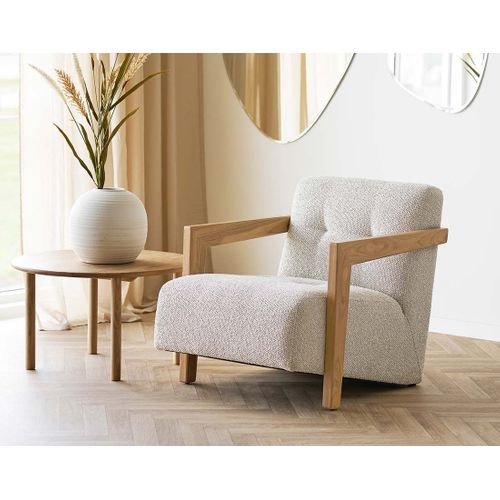Lola - Fauteuil En Tissu Texturé - Accoudoirs En Chêne Massif Fsc  100%