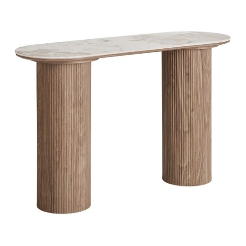 Lysa - Console Plateau Effet Marbre Et Pieds Effets Bois - 78 Cm