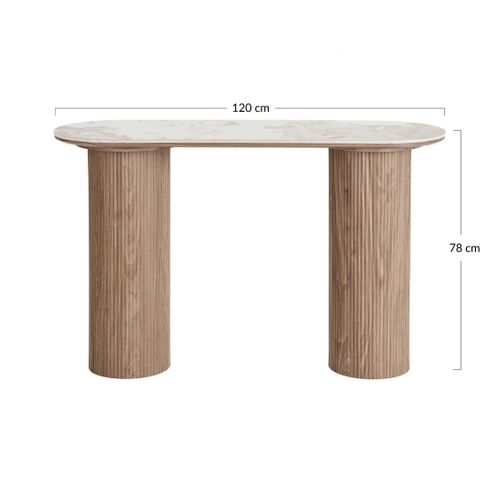 Lysa - Console Plateau Effet Marbre Et Pieds Effets Bois - 78 Cm