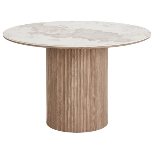 Lysa - Table à Manger Plateau Effet Marbre Et Pieds Effets Bois - 4 Personnes