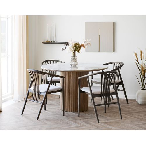 Lysa - Table à Manger Plateau Effet Marbre Et Pieds Effets Bois - 4 Personnes