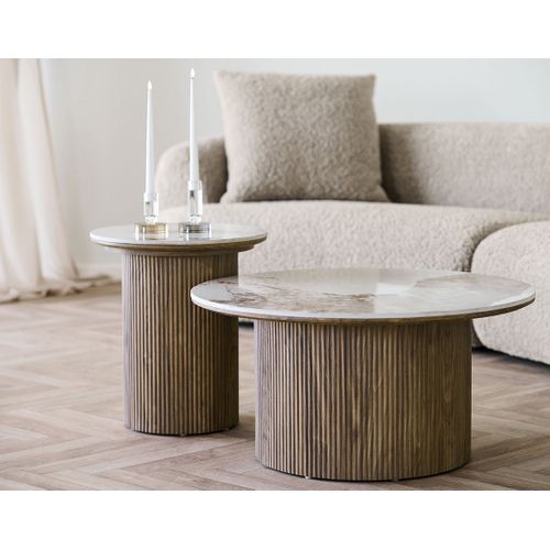 Lysa - Table Basse Plateau Effet Marbre Et Pieds Effets Bois - 80 Cm