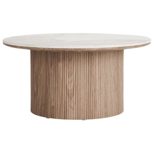 Lysa - Table Basse Plateau Effet Marbre Et Pieds Effets Bois - 80 Cm