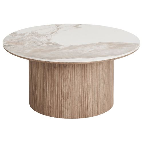 Lysa - Table Basse Plateau Effet Marbre Et Pieds Effets Bois - 80 Cm