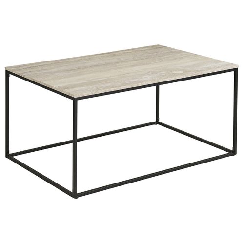 Maya - Table Basse Plateau Effet Travertin En Fsc  100% - Pieds En Métal - 90 Cm
