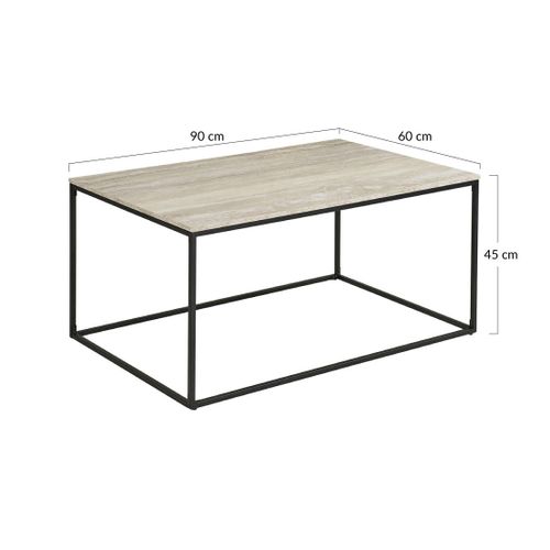 Maya - Table Basse Plateau Effet Travertin En Fsc  100% - Pieds En Métal - 90 Cm
