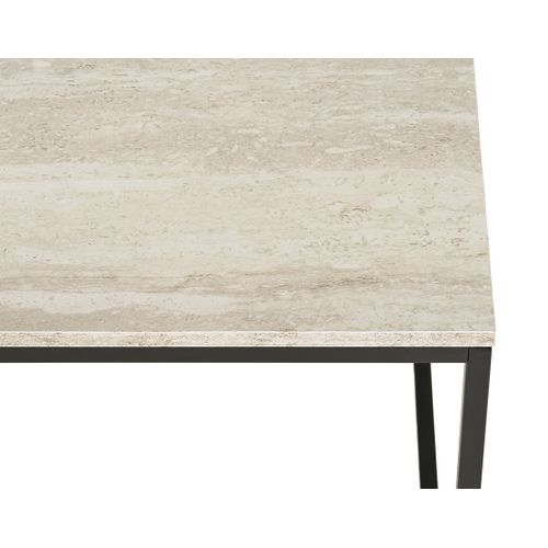 Maya - Table Basse Plateau Effet Travertin En Fsc  100% - Pieds En Métal - 90 Cm