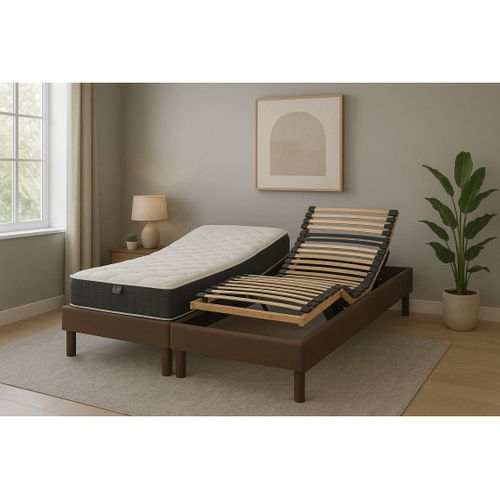 Lit Électrique 80x200 Sommier à Lattes, Matelas Ressorts Essenzia Zen