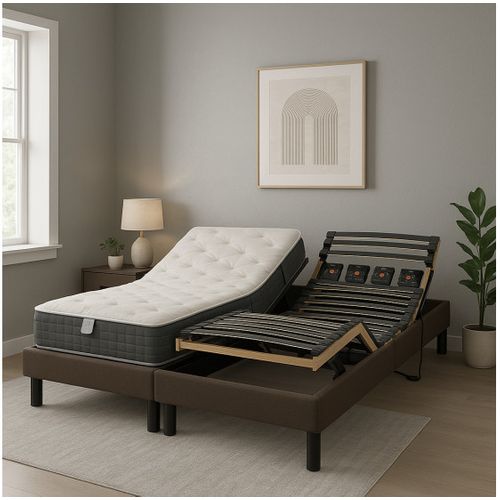 Lit Électrique 70x190 Sommier à Lattes Et Plots, Matelas Ressorts Essenzia Zen