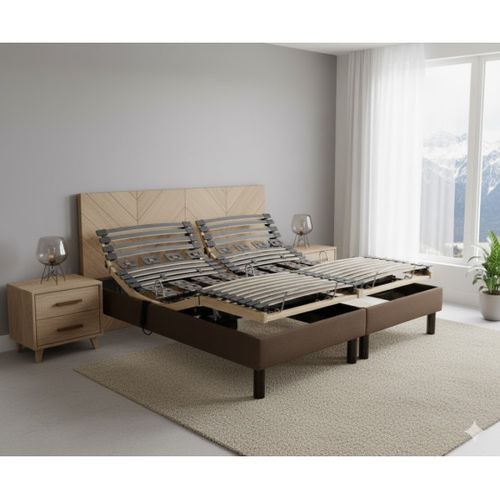 Sommier Electrique Essenzia Zen Emotion Marron 2x70x190 Lattes Et Plots