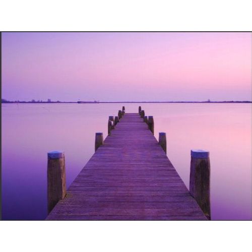 Papier Peint Coucher De Soleil Violet Ponton Sur Le Lac 350 X 270 Cm Violet