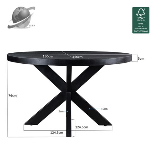 Uzes-table à Manger Ronde 6 Personnes 150 Cm En Bois Massif Noir