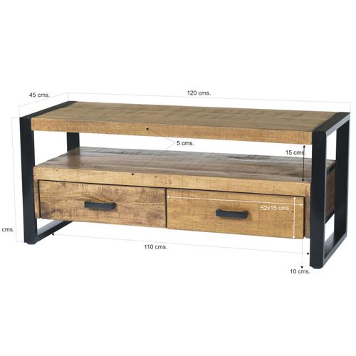 Dacca-meuble TV 120 Cm En Bois Massif Et Métal
