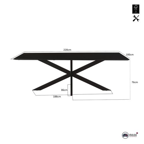 Urban-table à Manger 8/10 Personnes 220 Cm En Bois Massif Noir