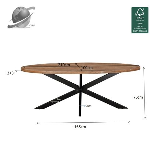 Bari-table à Manger Ovale 8/10 Personnes 210 Cm En Bois Massif