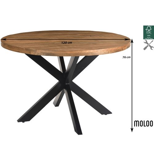 Bari-table à Manger Ronde 4 Personnes D120 Cm En Bois Massif