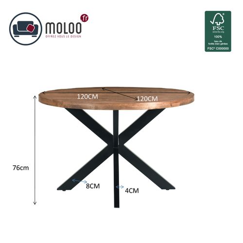 Bari-table à Manger Ronde 4 Personnes D120 Cm En Bois Massif