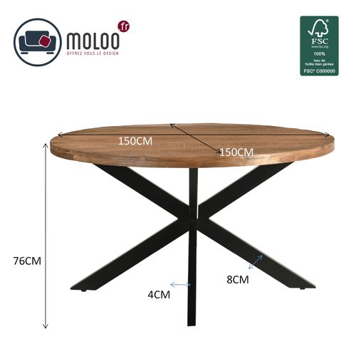 Bari-table à Manger Ronde 6 Personnes D150 En Bois Massif