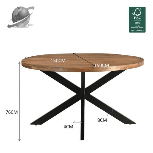 Bari-table à Manger Ronde 6 Personnes D150 En Bois Massif