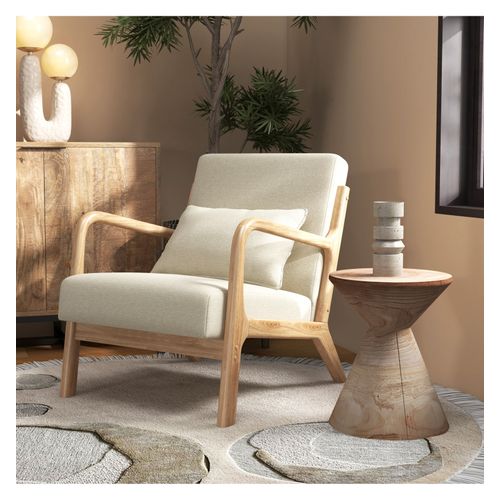 Zack-fauteuil En Bois Naturel Et Tissu Curly Ecru