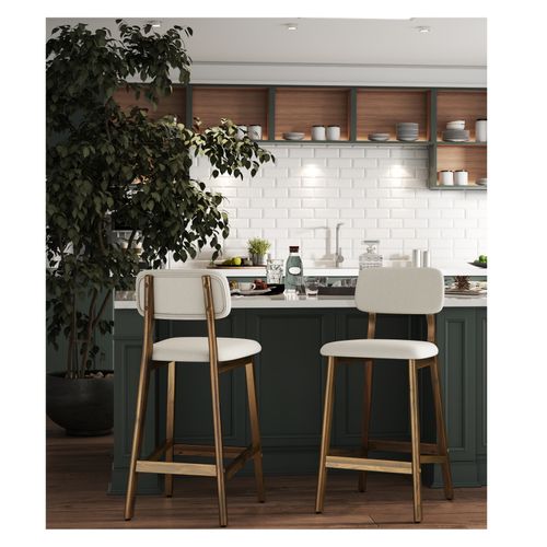 Cliff-tabouret De Bar En Bois Patiné Noyer Et Tissu Trendy Ecru (x2)