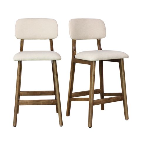 Cliff-tabouret De Bar En Bois Patiné Noyer Et Tissu Trendy Ecru (x2)