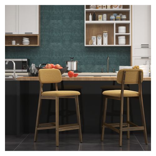 Cliff-tabouret De Bar En Bois Patiné Noyer Et Tissu Trendy Safran (x2)