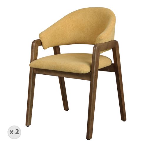 Wool-chaise Safran En Tisssu Softcellar Et Frêne Teinté Noyer (x2)