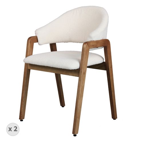 Wool-chaise En Tissu Curly Ecru Et Frêne Naturel (x2)