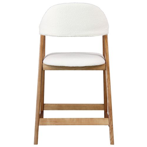 Camille-chaise De Bar En Frêne Naturel Et Tissu Curly Ecru (x2)