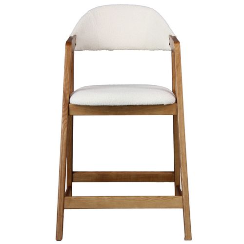 Camille-chaise De Bar En Frêne Naturel Et Tissu Curly Ecru (x2)