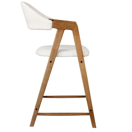 Camille-chaise De Bar En Frêne Naturel Et Tissu Curly Ecru (x2)