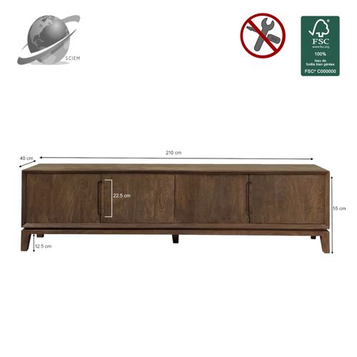 Corte-meuble TV 210 Cm En Bois Massif Brossé