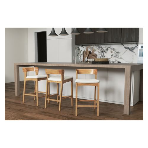 Tino-tabouret De Bar En Chêne Massif Et Tissu Bliss Ecru