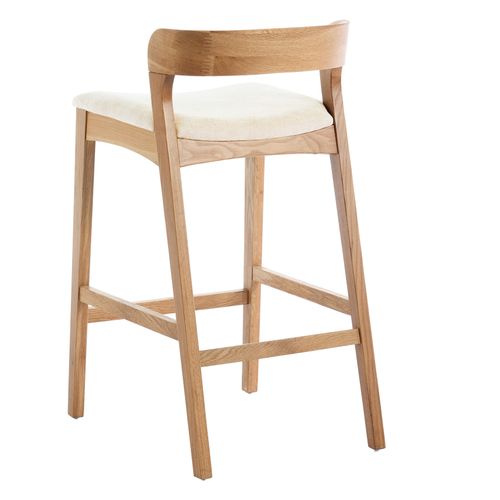 Tino-tabouret De Bar En Chêne Massif Et Tissu Bliss Ecru