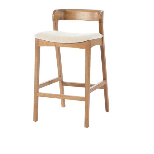 Tino-tabouret De Bar En Chêne Massif Et Tissu Bliss Ecru