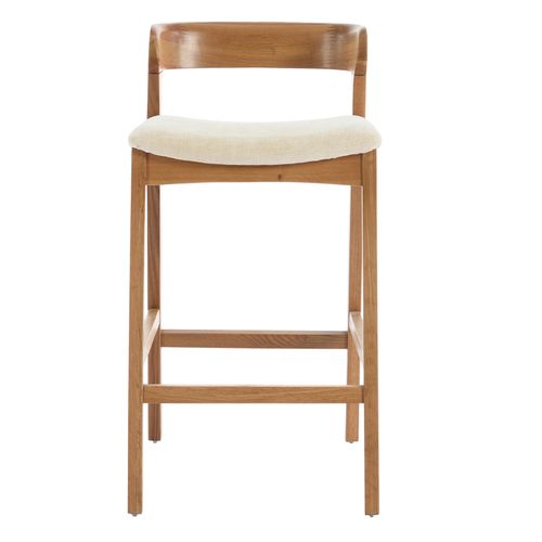Tino-tabouret De Bar En Chêne Massif Et Tissu Bliss Ecru
