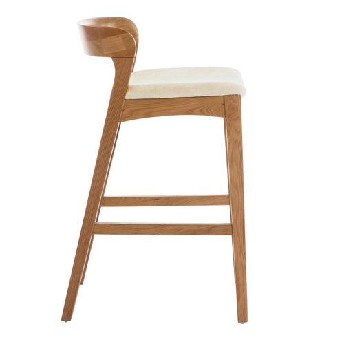 Tino-tabouret De Bar En Chêne Massif Et Tissu Bliss Ecru