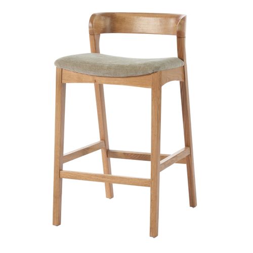 Tino-tabouret De Bar En Chêne Massif Et Tissu Bliss Sable