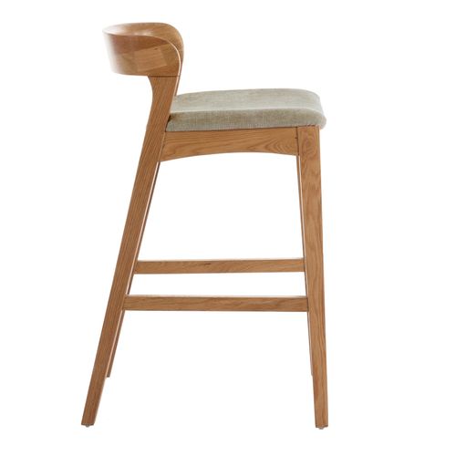 Tino-tabouret De Bar En Chêne Massif Et Tissu Bliss Sable