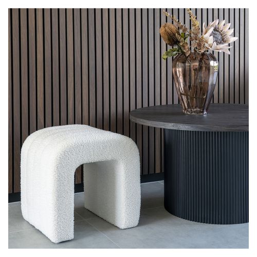 Yu- Pouf En Tissu Bouclé Écru 42x41 Cm