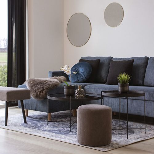 Roma-table Basse Acier Noir Et Verre D.48cm