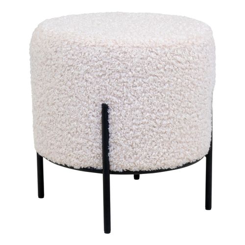 Ted- Pouf En Tissu Bouclé Écru Ø35,5 Cm