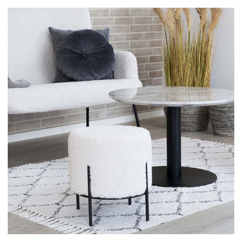 Ted- Pouf En Tissu Bouclé Écru Ø35,5 Cm