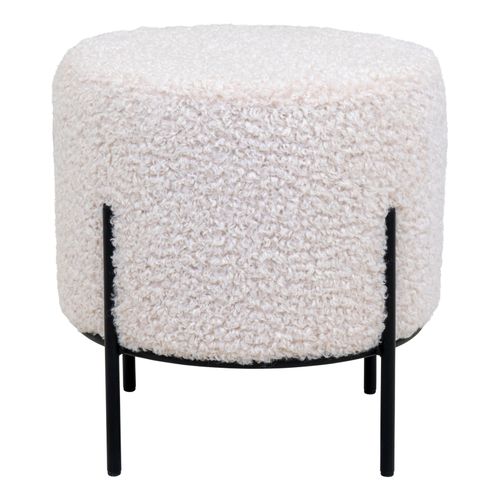 Ted- Pouf En Tissu Bouclé Écru Ø35,5 Cm