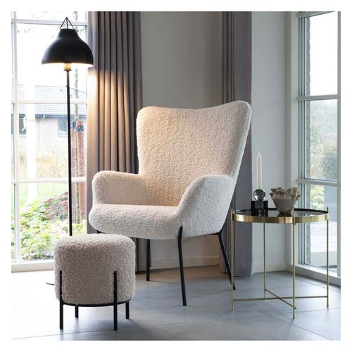 Ted- Pouf En Tissu Bouclé Taupe Ø35,5 Cm