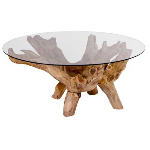 Roots-table Basse En Teck Massif Et Verre D.110 Cm