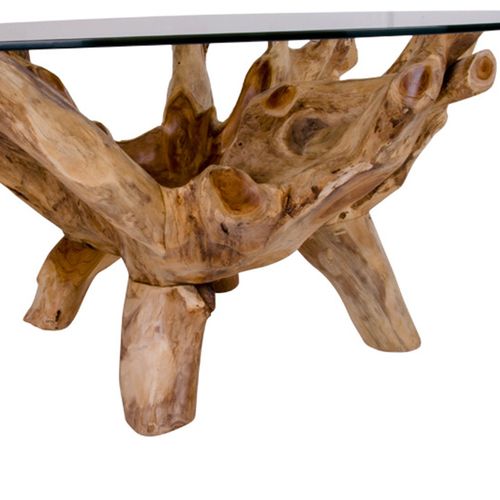 Roots-table Basse En Teck Massif Et Verre D.110 Cm