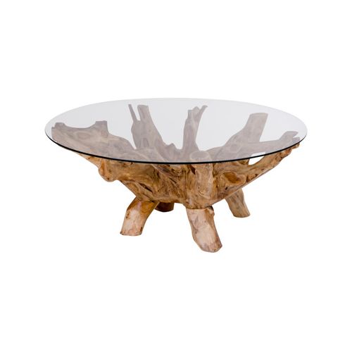 Roots-table Basse En Teck Massif Et Verre D.110 Cm